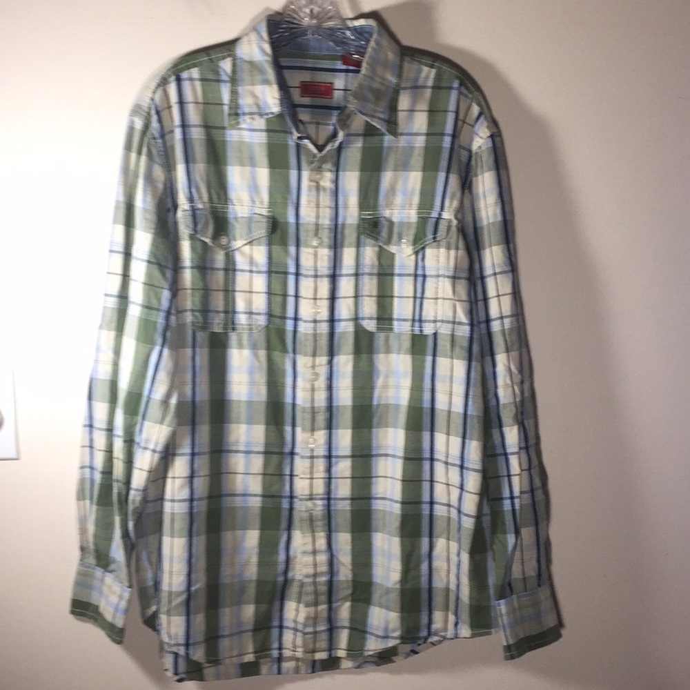 Izod Luxury Sport Plaid Button Shirt LongSleeve M